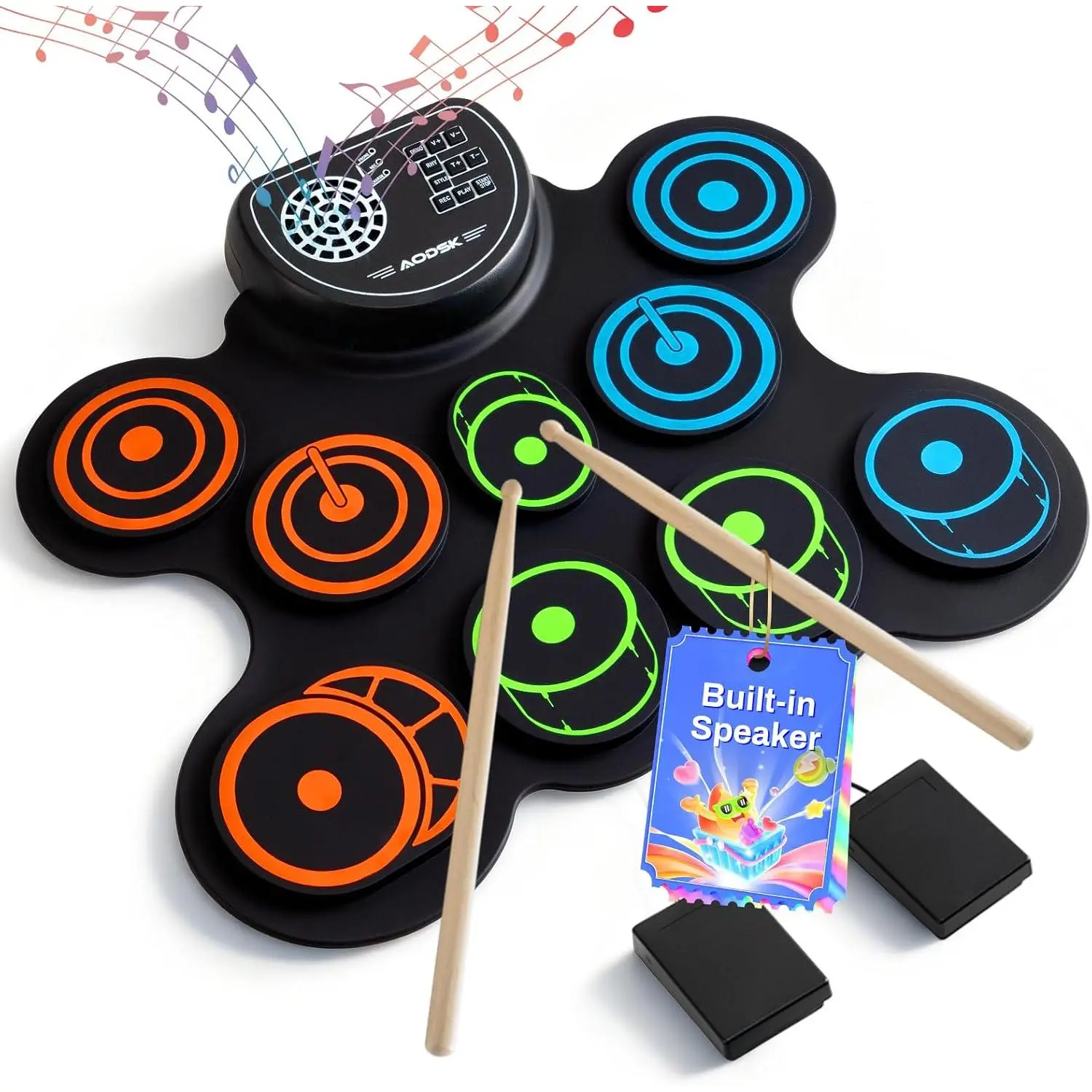 Electric Drum Set Built-in Speaker,  Drum Pad and Sticks, Portable Roll Up Drums Practice Pad for ,  Holiday gifts for Girls Boys