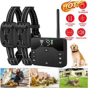Newly upgraded wireless dog fence system with 9-level remote control for Two dog leashes, electric dog fence and training collar, adjustable wireless dog boundary containment system suitable for small/medium/large dogs with rechargeable collar