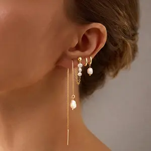 Loyalove Gold Hoop Earrings for Women,Gold Hypoallergenic Pearl Drop Dangle Huggie Hoop Earring Stack for Multiple Piercings & Cartilage, Dainty Trendy Womens Jewelry