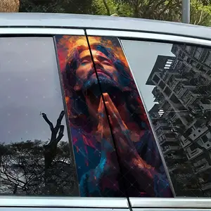 Jesus Prayer Car B Pillar Protection Sticker, Easy Peel & Stick, Sunproof Waterproof Scratch Resistant, Fits All Cars, Car Exterior Decoration