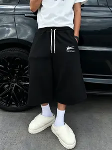 Men's Fashion Street Style Sweatpants, Loose-Fit Six-Quarter Length, Comfortable Breathable Fabric, Premium Solid Color for Daily Wear, Loose Drawstring Sweatpants