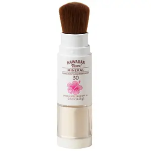 Hawaiian Tropic Mineral Powder Brush  | Beach Essentials, Zinc Oxide Mineral Powder SPF, Travel Size, Brush  Protector for Face and Body, 0.15oz