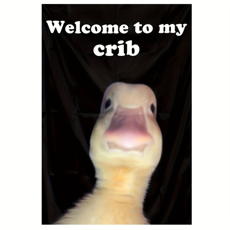 2D Flat, 1pc Frameless 'Welcome to My Crib' Duck Canvas Art Poster - Playful Greeting Card Design, 12x18 Inch (30x45cm), Vibrant Canvas Print for Living Room, Bedroom, Bathroom, Kitchen, Office, Cafe Decor - Whimsical Wall Art, Duck Decor, 2D Flat