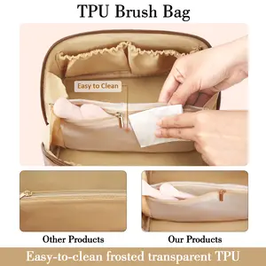 Birthday Gifts for Women Teen Girl, Personalized Initial Makeup Organizer Bag Set, Open Flat Travel Cosmetic Bag With Clear Divider and Handle