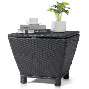 summervibes Ktaxon Wicker Side Table with Storage, 13 Galllon Ratten Storage Side Box Container, Wicker Storage Coffee Table for Outdoor Indoor, Black