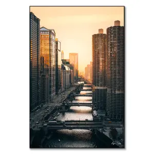 Chicago Skyline Wall Art Print, Urban Artwork with Print and Frame