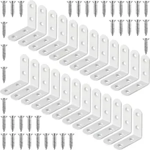24 Pack White 1.57 Inch 40x40mm Stainless Steel 90 Degree Right Angle L Corner Brackets with Screws for Wood Shelves, Cabinet, Frame