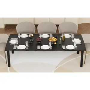 Garvee 79-Inch Rectangular Dining Table for 6-8 People with Wave Irregular Edge, Sturdy Metal Legs, Industrial Wooden Long Table for Dining Room and Home Office in Black