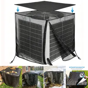 4 Sizes Detachable Top AC Unit Cover, 600D Waterproof Breathable Mesh Outdoor Central Air Conditioner Cover All Season Dustproof Debris Protector