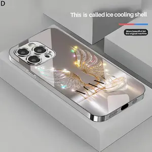 Shockproof Waterproof TPU Mobile Phone Case with Bright Diamond Angel Wing Pattern, Protective Lens Glass, Business Design, Compatible with iPhone 11 Pro Max to 16 Pro Max, Anti-Drop Fashion Case