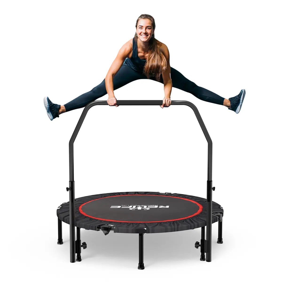 RELIFE 48in Foldable Trampoline with PP Mesh, Mini Rebounder for Adults & Kids with Adjustable Bar for Home Gym Trampoline Workout