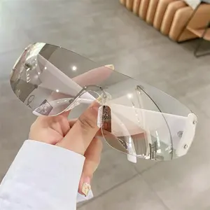1pc Trendy Rimless Star Y2K Sunglasses for Women Men Punk One Piece Goggles Oversized Wrap Around Shades 2000's Eyewear UV400
