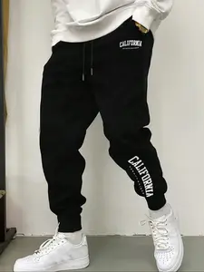 Men's Casual Loose-Fit Jogger Pants, California Pattern Print Drawstring Hem, All-Season Comfortable Men's Clothing