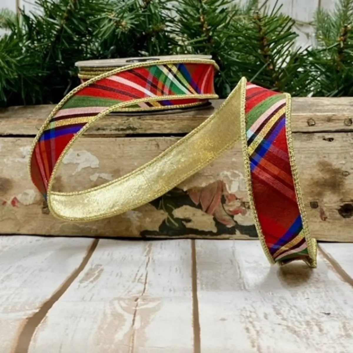 Diagonal Plaid Nutcracker Ribbon, 1" X 10YD