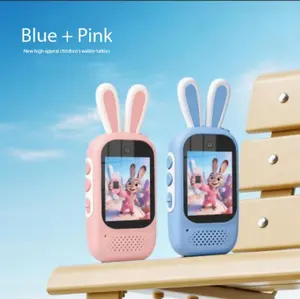 Children Video walkie talkie Intercom 2.5-Inch Ips Screen, Durable, 2.4G Wifi Connected Video Intercom, Kids Walkie Talkie Long-Distance Communication, Handheld Transceiver Intercom For Boys And Girls, Student Outdoor Camping-Rabbit-Pink-Blue