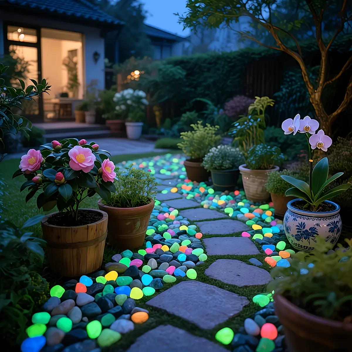 32 Pcs Glowing Dreamy Pebble Stones for Garden Landscape, Pathway Decoration, Fish Tank Starry Night Light, Ideal for Indoor/Outdoor Display, Perfect Decor Ornament for Gardens, Yards and More