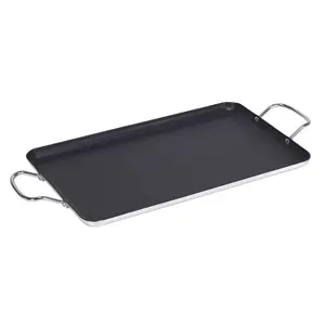 Nonstick Double Burner  Griddle Pan 17" x 10" in with Metal Handles | Heavy Nonstick Coating & Heat Resistant | Gas Stove Griddle for Cookware BBQ & Serving Pancakes, Hand Wash