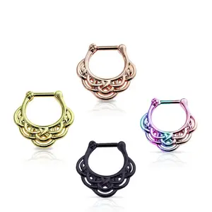 Septum Clicker 16G Tribal Pattern Design Surgical Steel Anodized Sold Each