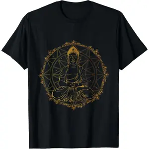 100%cotton Buddha Figurine Statue Guatama Buddhism Meditation Zen Yoga T-Shirt