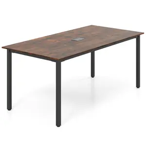 COSTWAY - 6 Feet Conference Room Table Large Meeting Table Rectangle Seats 8-10 People-Rustic Brown