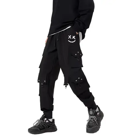 DUDHUH Men's Fitted Water-Resistant Cargo Style Joggers - Elastic Waistband, Goth Tactical, Multi-Pocket, Preppy Casual, All-Season Black Streetwear Joggers, Machine Washable Drawstring Cargo Men's Pants