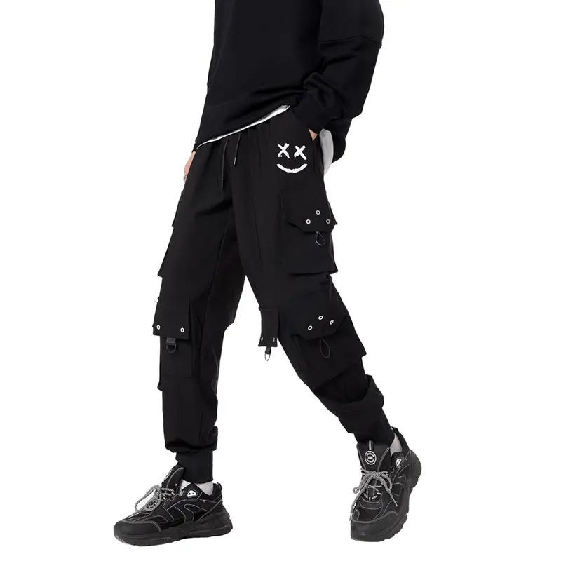DUDHUH Men's Fitted Water-Resistant Cargo Style Joggers - Elastic Waistband, Goth Tactical, Multi-Pocket, Preppy Casual, All-Season Black Streetwear Joggers, Machine Washable Drawstring Cargo Men's Pants