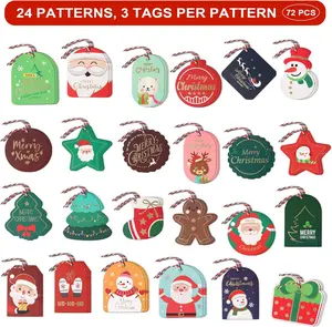 Christmas Gift Tags, 72PCS Christmas Tags with String, Gold Foil Xmas Gift Tags Hanging Label for DIY Christmas Gift Wrap and Label Package