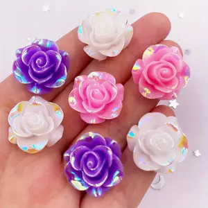 10Pcs  AB Resin 20mm Rose Flat back Flower Design Rhinestone Gems Scrapbook DIY Wedding Ornaments Floral Appliques Accessories Crafts