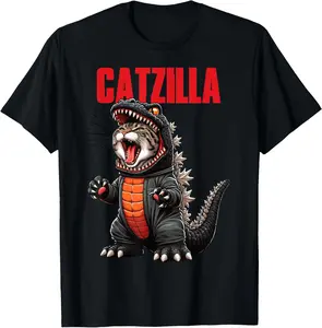 100% Cotton Unisex Cute Kitty Catzilla T-Shirt for Cat Moms & Dads