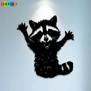 1pc Raccoon Metal Wall Art, Cheerful Raccoon Statue Mural, Ideal Gift for New Year, Easter, Animal Decor Enthusiasts, Weather-Resistant Metal Wall Decor Wall Sculptures, Perfect for Outdoor Fence & Indoor Wall Raccoon Enthusiasts