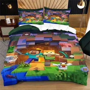 Steve Cartoon Pattern Bedding Set, Soft Comfortable Durable, Kids and Teens Bedroom Decor Gift, Includes 1 Fitted Sheet and 1-2 Pillowcases