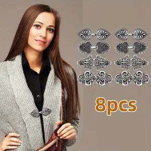 8 Pieces Vintage Sweater Swirl Clip Cape Cloak Retro Cardigan Shawl Collar Clasp Dress Shirt Brooch Clip