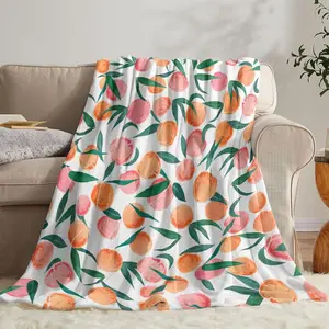 Peach Fleece Throw Blanket, Allover Cute Bright Colorful Fruits Design Cozy Decor Nap Blankets for Sofa Bed Couch Chair or Dorm Throws 40x50 inches
