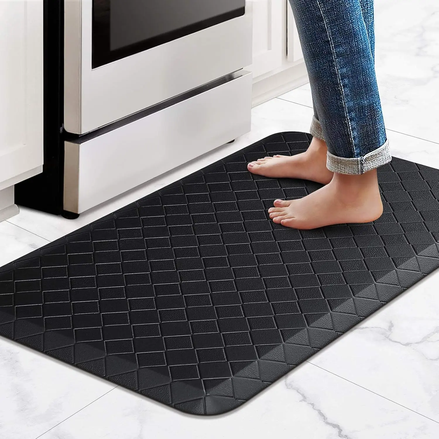 Floor Mat Cushioned Anti-Fatigue ,17.3"x28",Thick Waterproof Non-Slip Mats and Rugs Heavy Duty Ergonomic Comfort Rug for Kitchen,Floor,Office,Sink,Laundry,Black