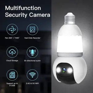 2MP Light Bulb Security Camera 2.4GHz Wireless Outdoor Indoor Camera with Night Vision, Motion Detection, 360° Remote Viewing, and Real-Time Alerts for Home Safety with Alexa& Google Home
