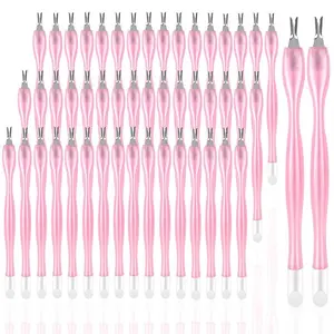 50Pcs Nail Cuticle Trimmer Rubber Nail Cleaner, Plastic Handle Cuticle Knife, Double End Nail Dead Skin Fork Cuticle Pusher Bulk Nail Art Cuticle Remover Tools(Pink)