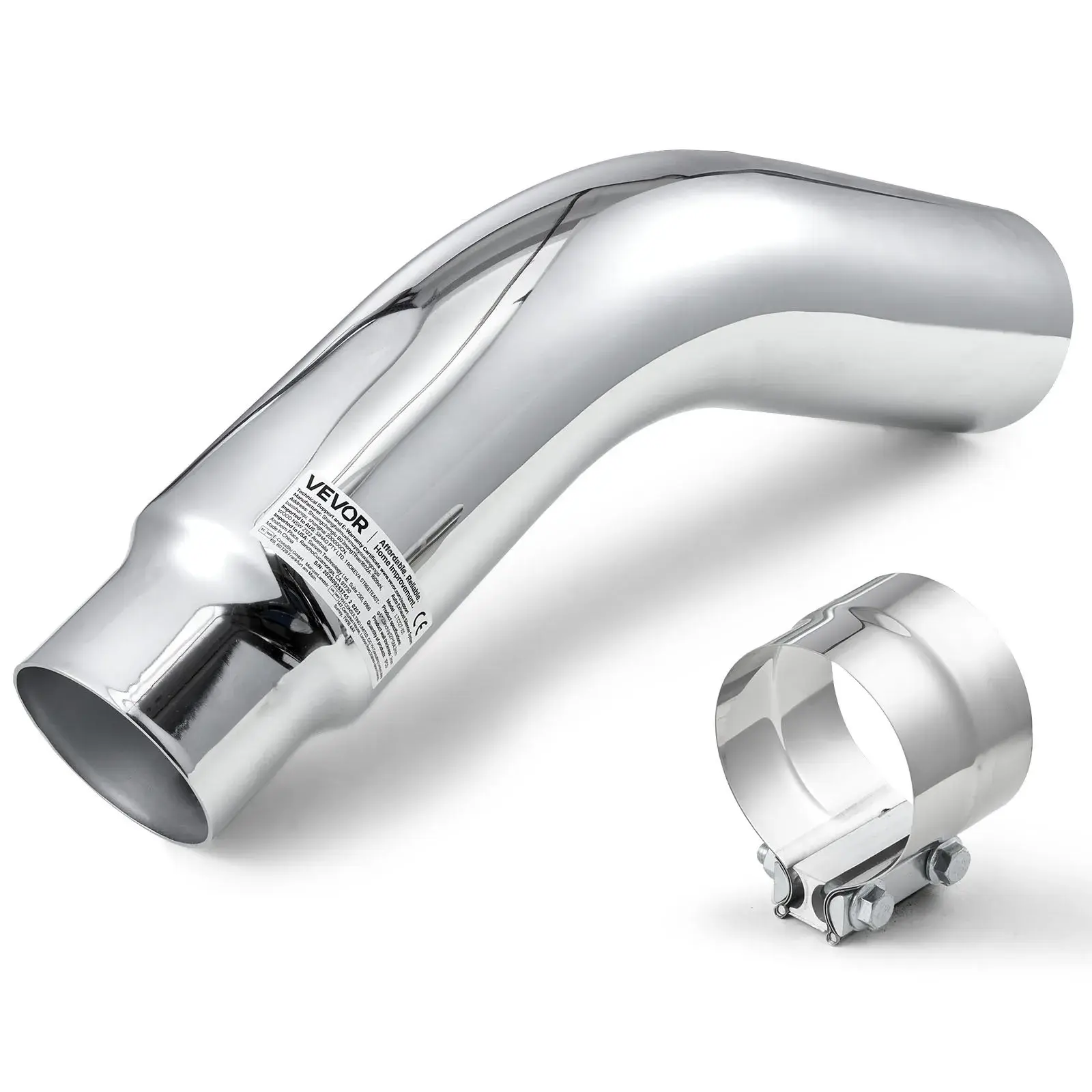 【toolupgrade】VEVOR Elbow Exhaust Tip, 4in Inlet 5in Outlet Mirror Polished Decorative Tail Pipe, 23in Length with Installation Clamp, Heat Resistant for DIY Enthusiasts & Exhaust Mods