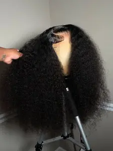 Natural Black Free Part Soft 20inch 180density 13x4 Lace Front Wigs Kinky Curly Synthetic For Women Pre Plucked With Baby Hair