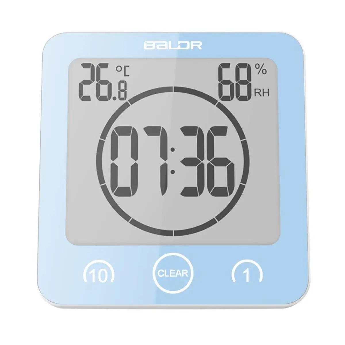 212 MAIN Baldr Compact LCD Shower Timer Clock - Blue, Wall-Mounted, Waterproof, Lcd Clock