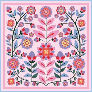 Double Sided Wool Silk Scarf Of Pink Garden