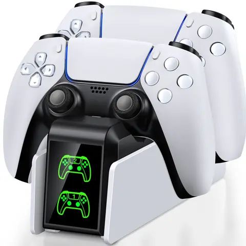 PS5 Controller Charging Station with LED Light - Dual Stand Dock Game Peripherals for Playstation 5 DualSense, DualSense Edge, PS5 Faceplates, Fast Charge Gaming Items (2.5-3 Hours) Console Accessories