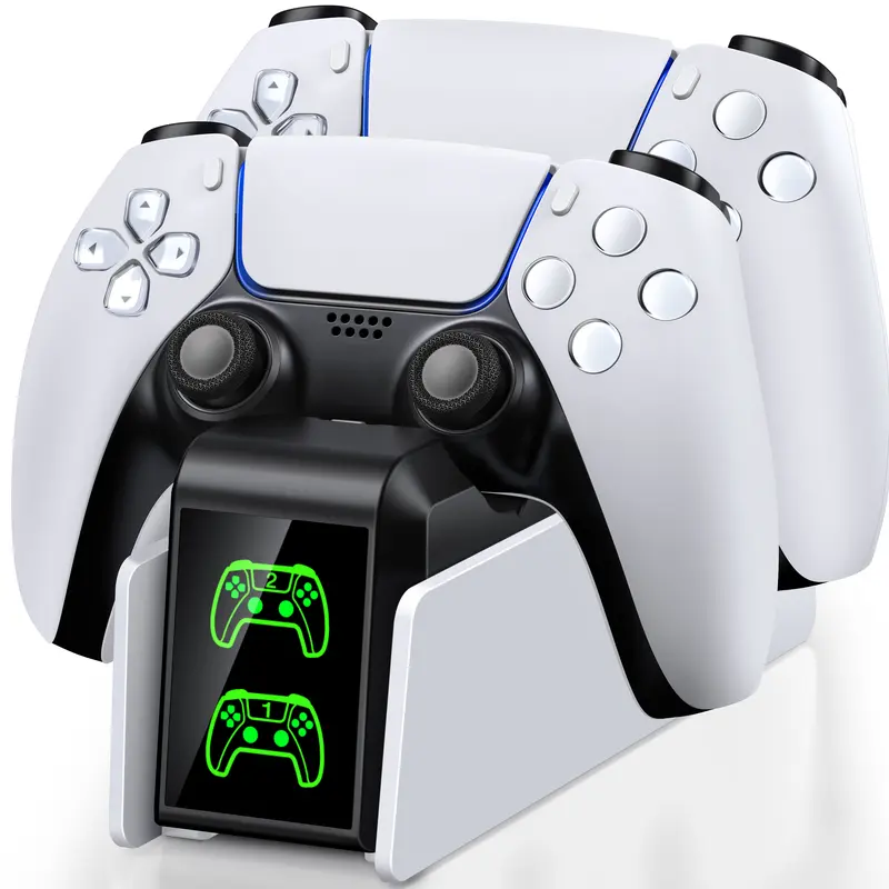 PS5 Controller Charging Station with LED Light - Dual Stand Dock Game Peripherals for Playstation 5 DualSense, DualSense Edge, PS5 Faceplates, Fast Charge Gaming Items (2.5-3 Hours) Console Accessories