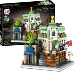 Elegant Street Scene Corner Hotel Building Block Model Kit, Stacking Building Blocks, Living Space Decor, Holiday Birthday Gift, Unisex Building Blocks Set, Building Block Sets