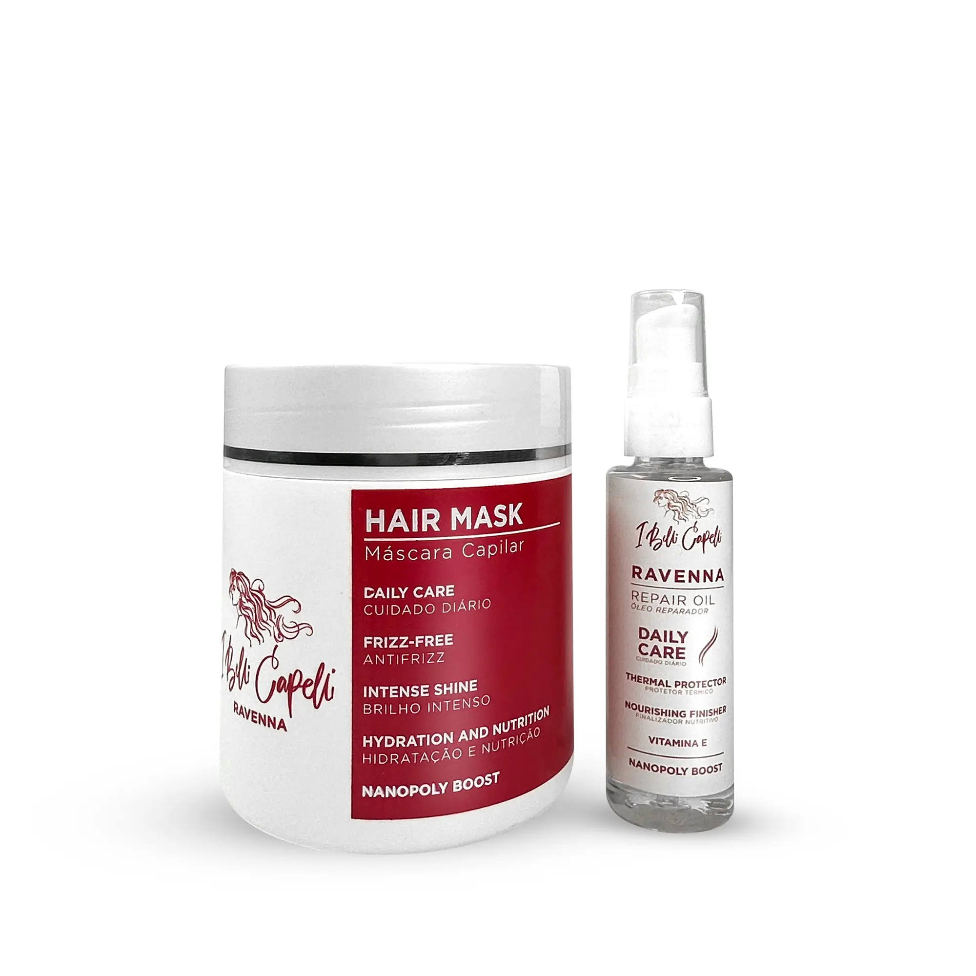 I Belli Capelli Ravenna Kit - Intensive Wash-Off Hair Mask & Nourishing Repair Oil, Daily Organic Hydrating Moisturizing Haircare for Damaged Hair, Intense Repair Treatment & Intense Shine