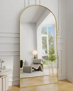 30"x71" Arched Full Length Mirror, Gold Large Floor Mirror with Aluminum Alloy Frame, Standing Hanging or Leaning Wall-Mounted Mirror, Vanity Mirror for Living Room and Bedroom