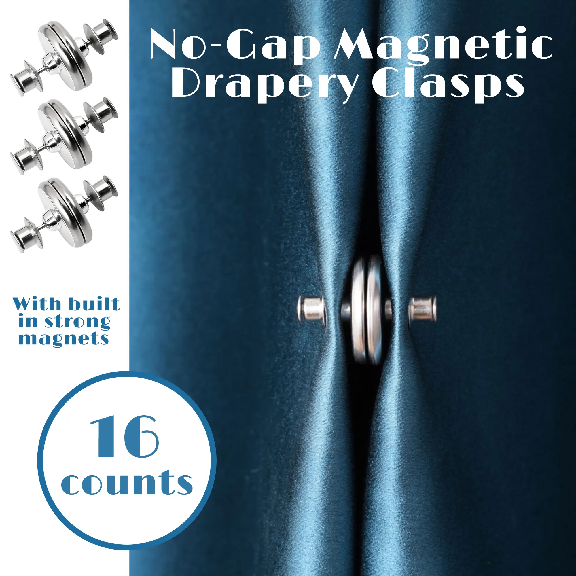 16 Counts Magnetic Curtain Clips,Mirrored Magnetic Suction Curtain Magnets Block Light Leakage Hold Curtain Shut for Home Office Bedroom