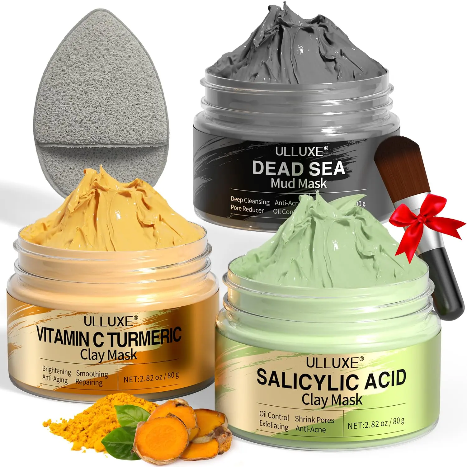 Facial Clay Mask Set - Vitamin C Turmeric Face Mask,Mask for Pore Cleansing, Brightening, Blackheads & Dark Spots, Face Masks Skincare Gift for Women, 2.82 oz each