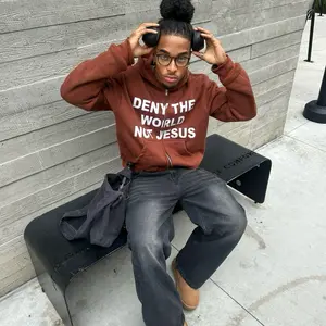 Deny the World Not Jesus Zip-Up Hoodie Brick Brown Stylish Casual Jacket for Versatile Outfits - Menswear