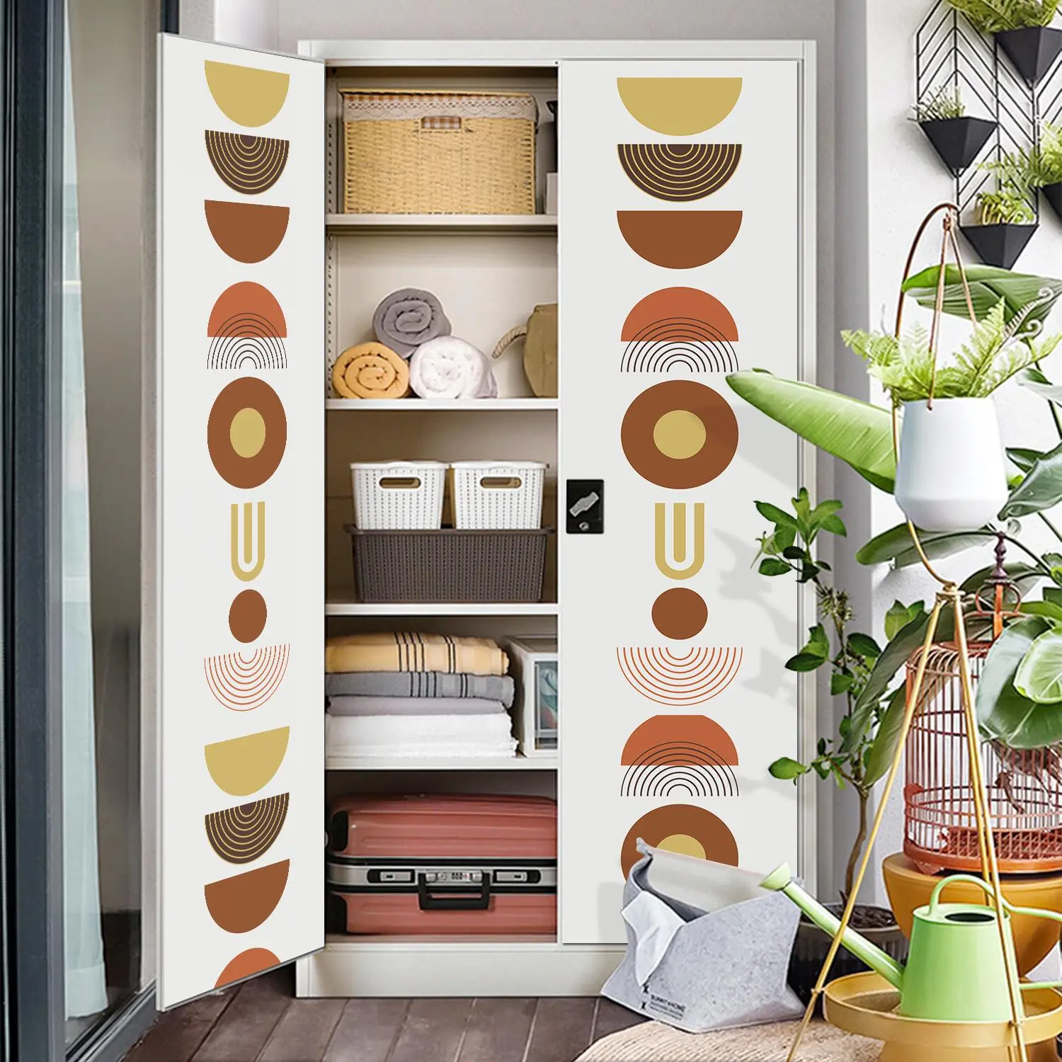 Magnetic Wallpaper, 1 Count Geometric Pattern Magnetic Cabinet Sticker, Removable Waterproof Storage Cabinet Sticker for School, Fridge Magnet for Home Office Decor