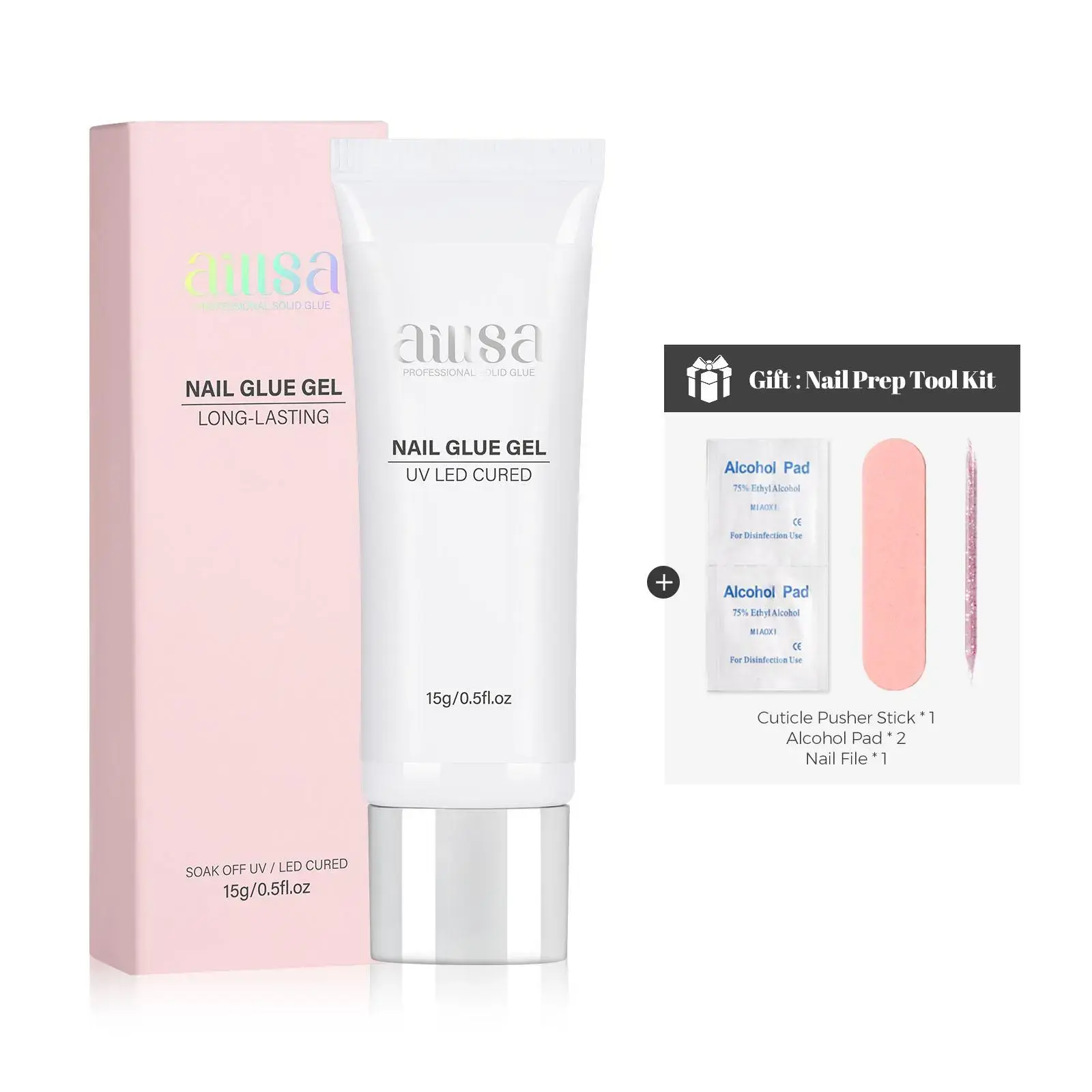 AILLSA Strong Hold Solid Gel Nail Glue 15G/30G UV Lamp Curing Needed Soak off Long Lasting Easy to Apply Nail Glue for Clear Nail Tips Acrylic Nail Extension Fake Nail Press-Ons Nailcare Manicure Cosmetic Summervibes (Lamp Not Included)